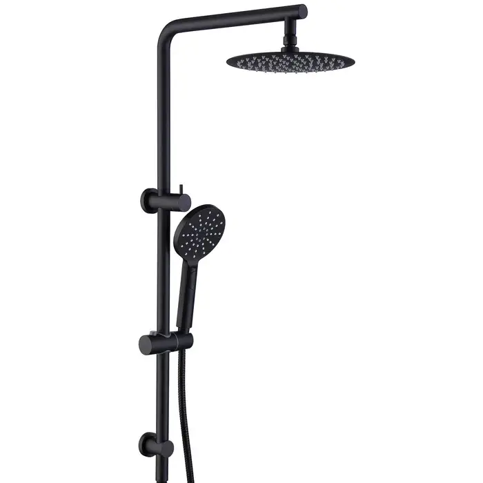 Pavia Twin Shower On Rail 250mm Shower Head Round Matte Black