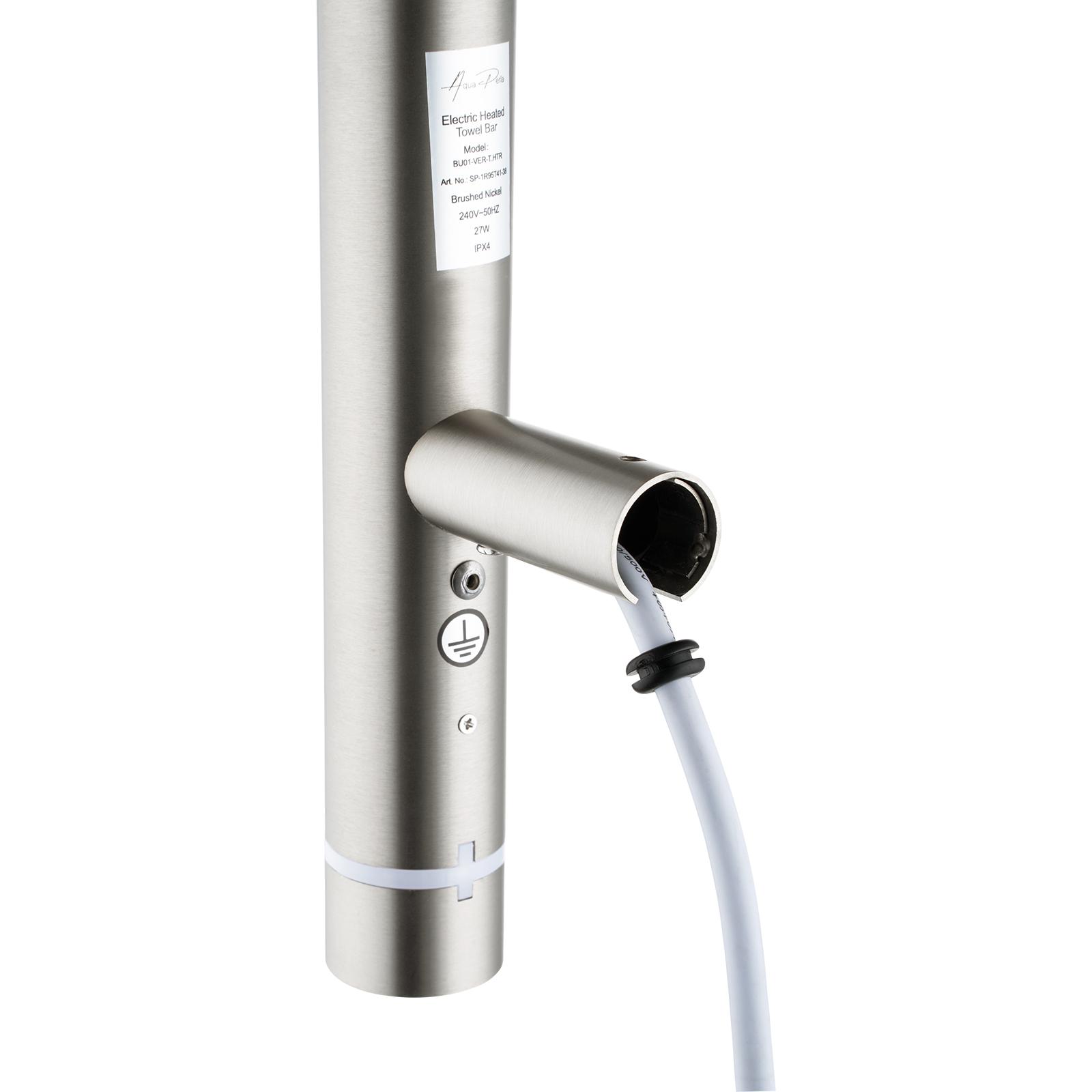 Aquaperla Round Vertical Brushed Nickel Electric Heated Towel Rack Single Bar(with Timer)