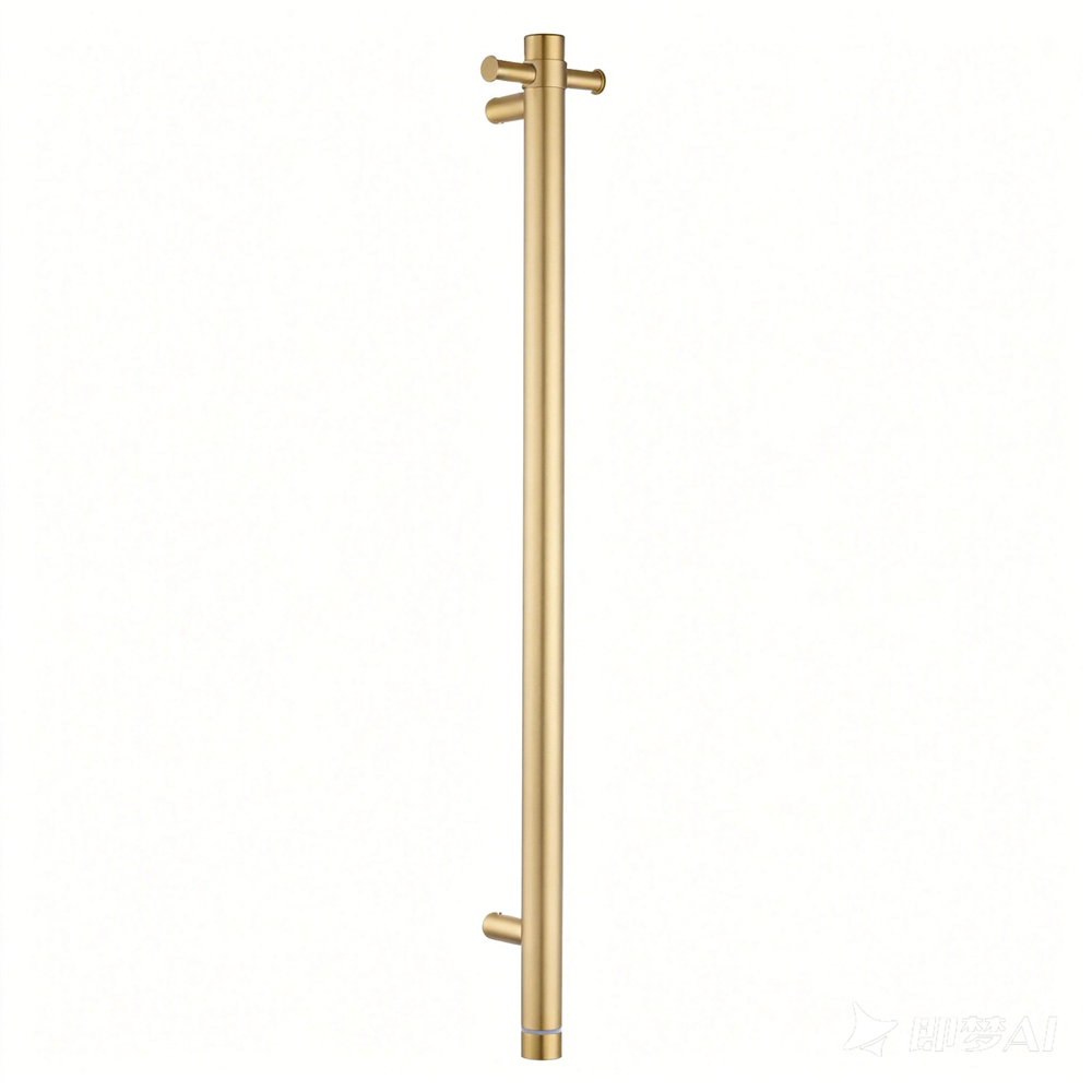 Aquaperla Round Vertical Brushed Brass Electric Heated Towel Rack Single Bar(with Timer) SKU: BUYG01-VER-T.HTR