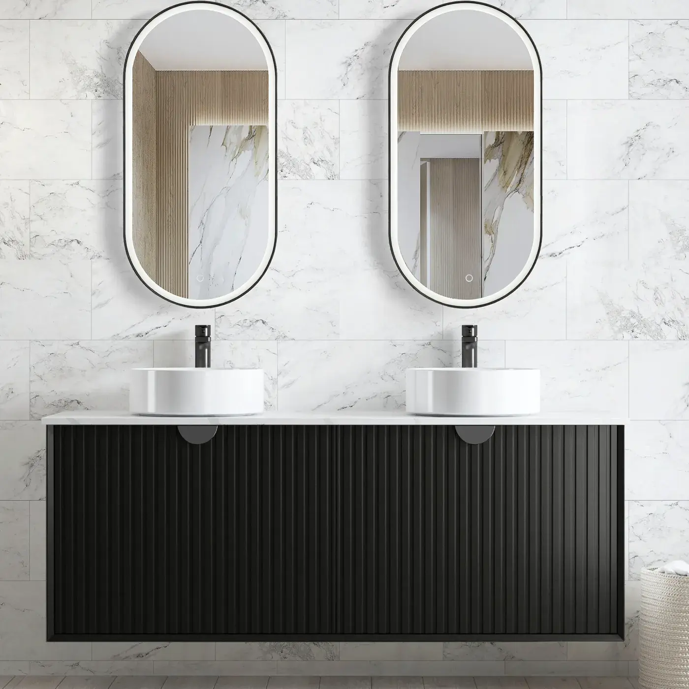 Marlo Fluted 1500mm Matte Black Wall Hung Vanity