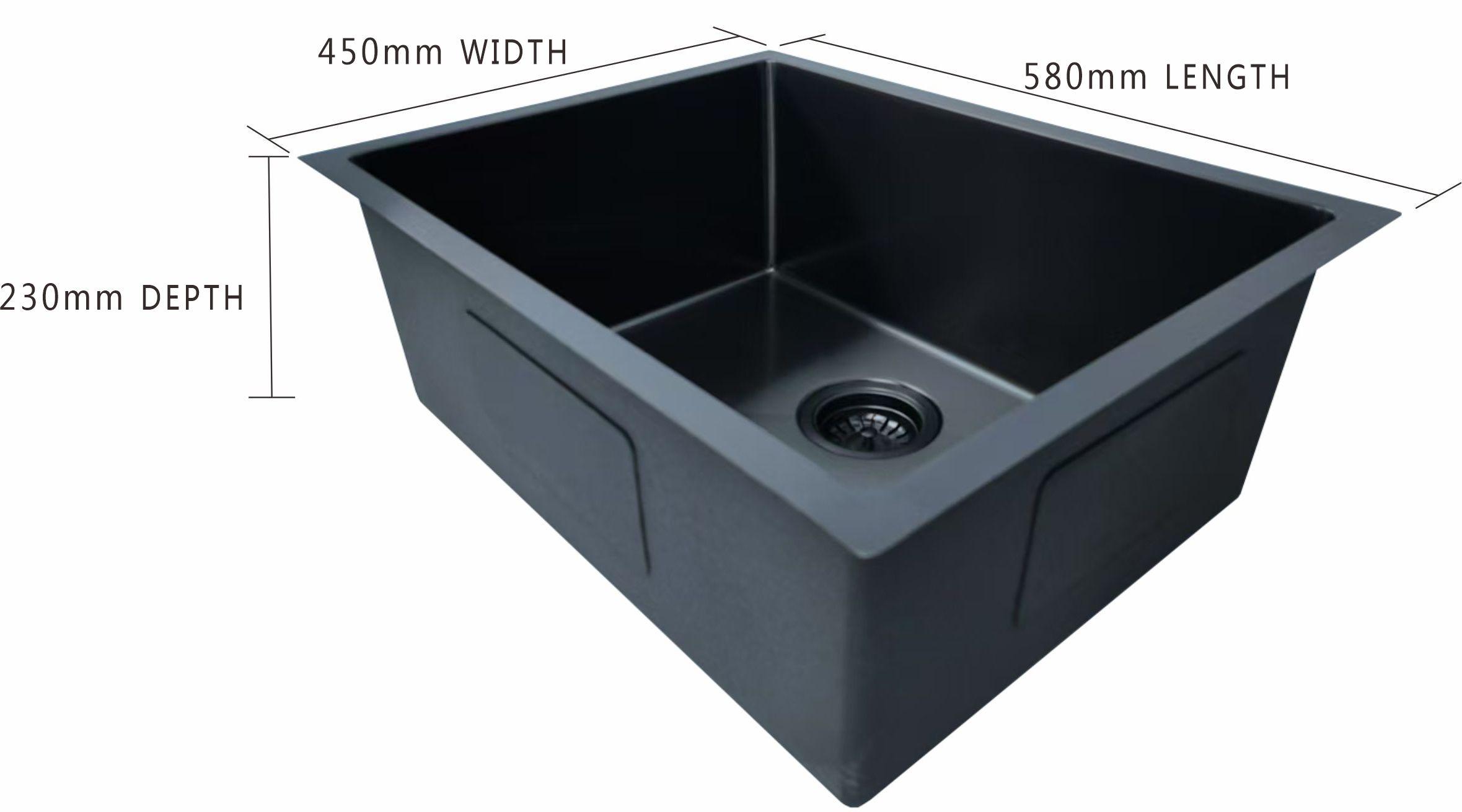 580x450mm Handmade Gunmetal Stainless Steel Sink – 1.2mm Thick | 304 Grade