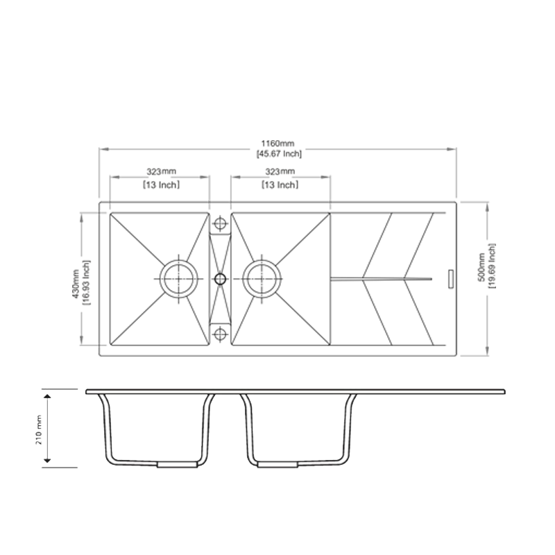 Concrete Grey Carysil Vivaldi N-200 Granite 1 and 3/4 Bowl Stone Kitchen Sink 860500200mm