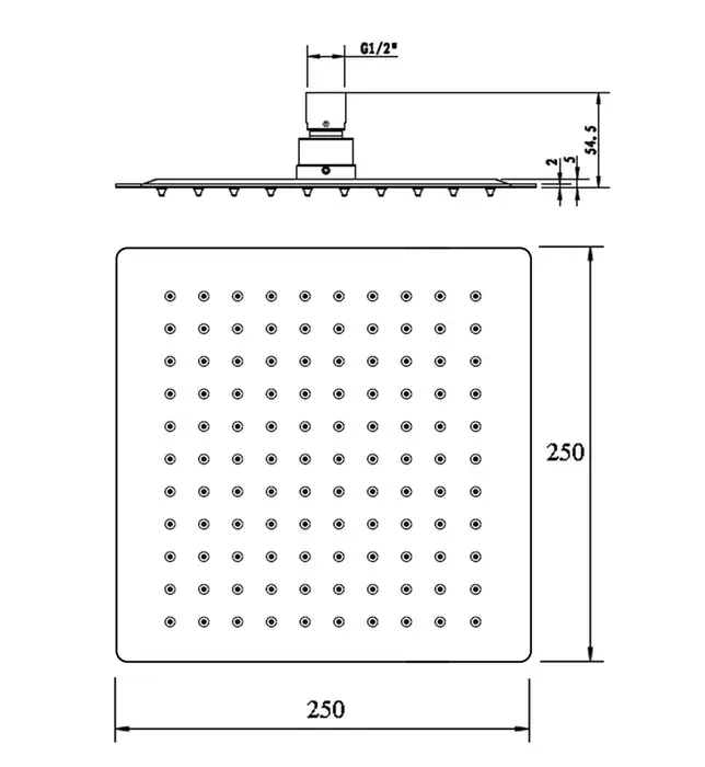 Taran 250mm Brushed Gold Shower Head Stainless Steel Square