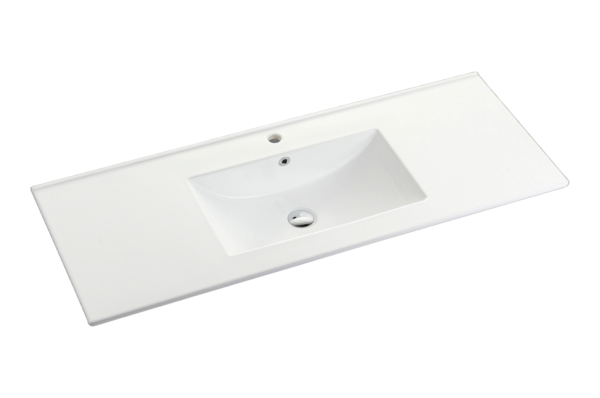Handy 1200mm single bowl Gloss White ceramic top with overflow