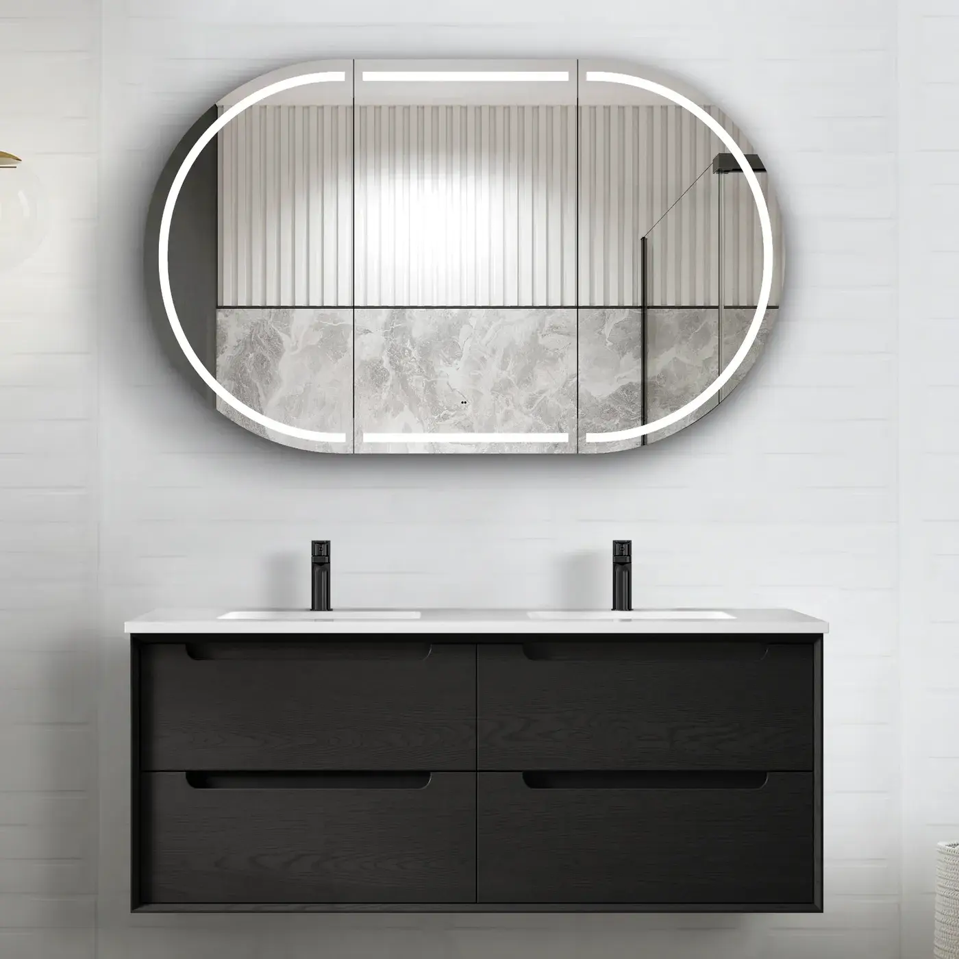 Byron 1200mm Black Oak Wall Hung Vanity Double Bowl
