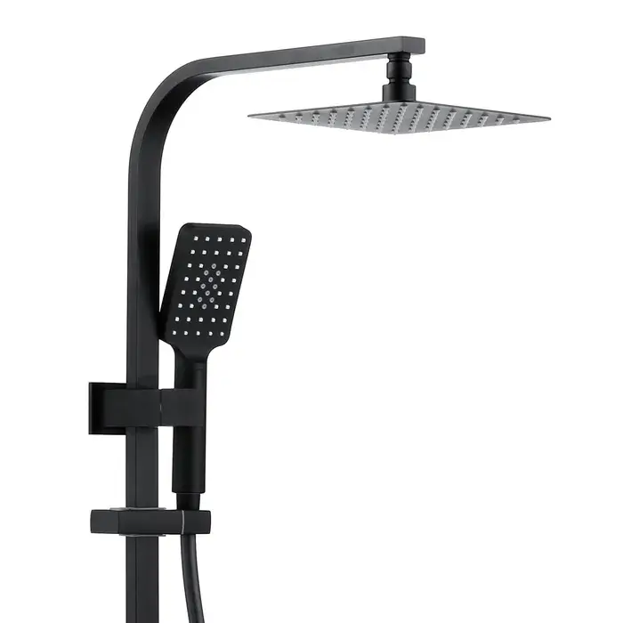 Taran 200mm Matte Black Twin Shower On Rail Bottom Inlet Square