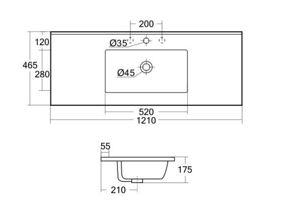 Handy 1200mm single bowl Gloss White ceramic top with overflow