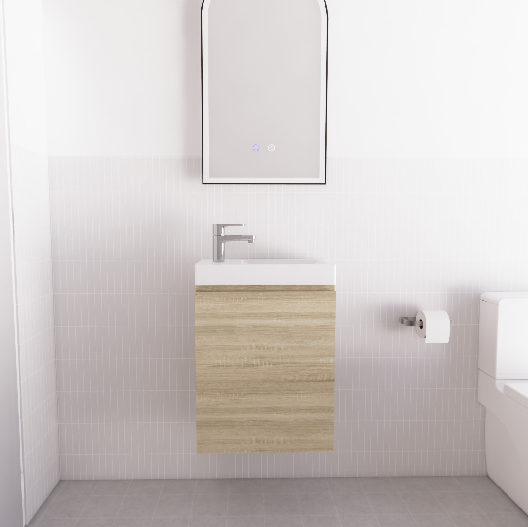 MF4625-WH 450mm Wall Hung Mini Vanity - Forest Timber Light Oak