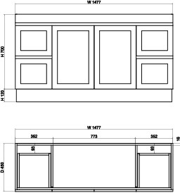 Miami 1500 1500mm Shaker Freestanding Vanity - Double Bowl (Legs or Kickboard)