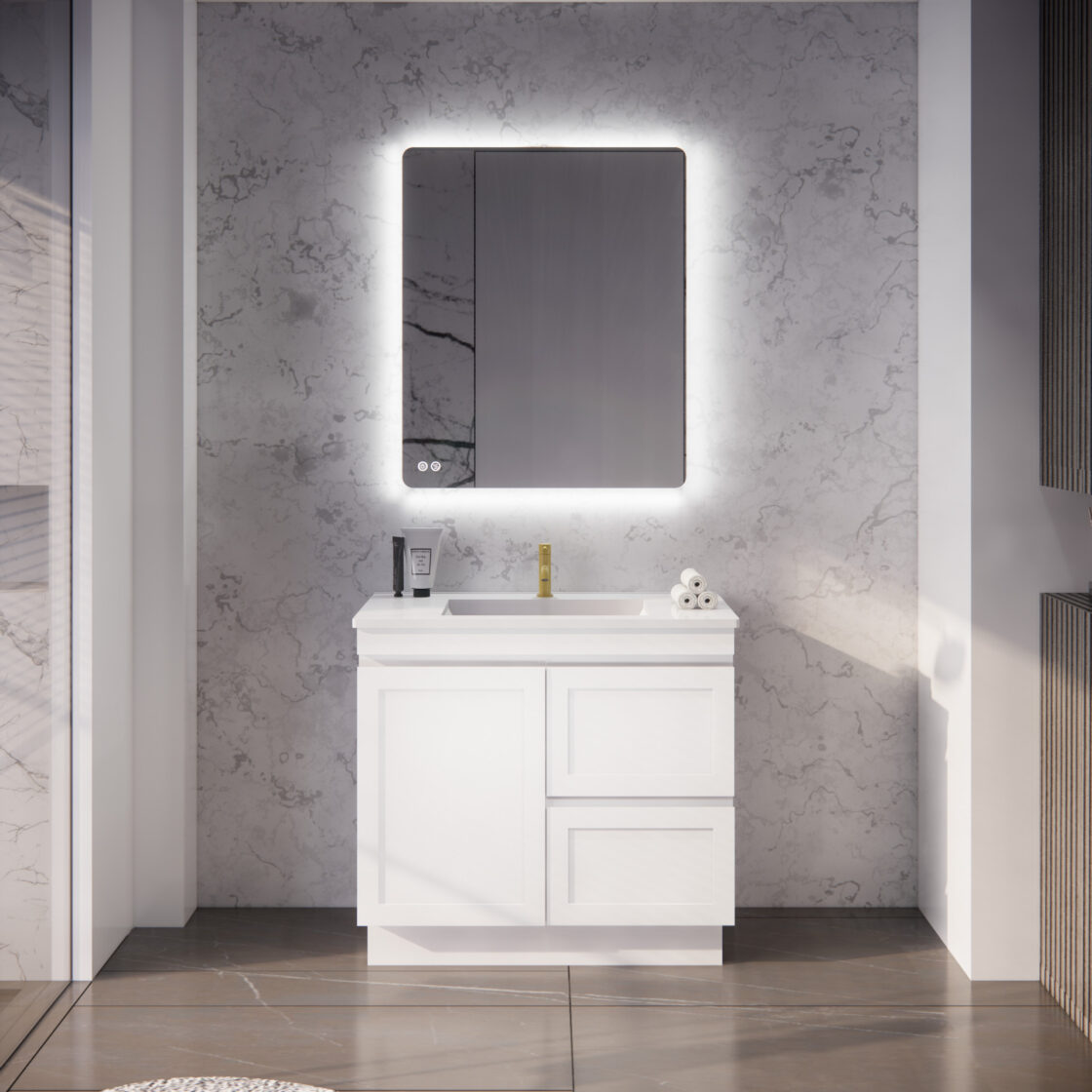 Miami 900R 900mm Shaker Freestanding Vanity - Single Bowl (Legs or Kickboard)