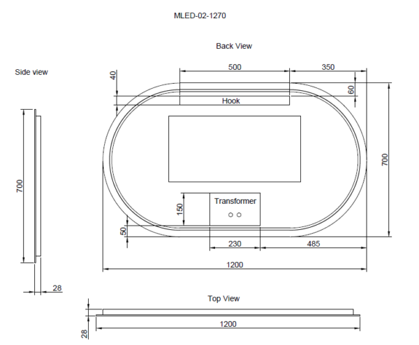 Riva O2 1200x700mm Three Colors Oval Backlit LED Mirror