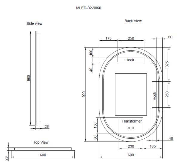 Riva O2 900x600mm Three Colors Oval Backlit LED Mirror