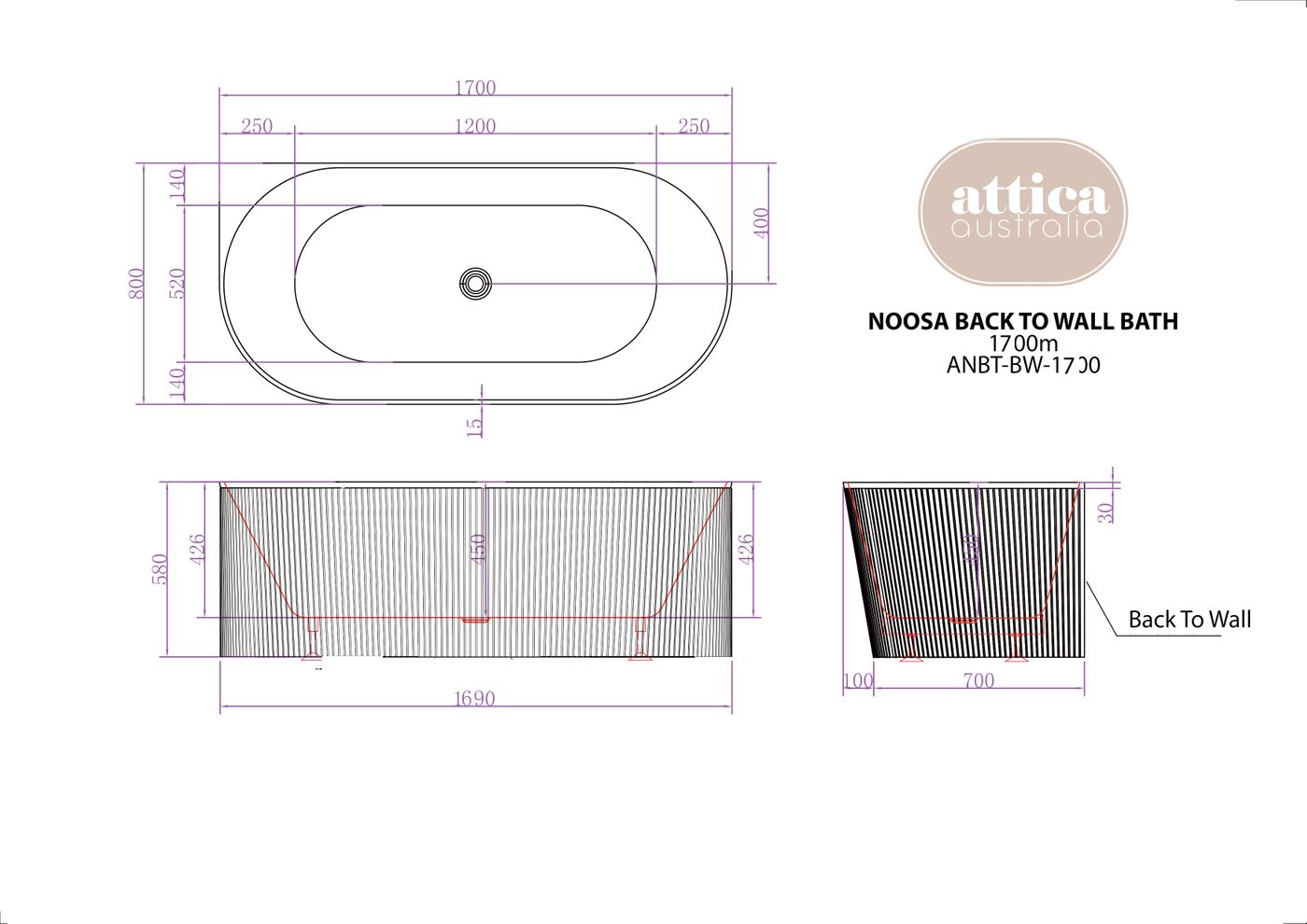 Attica Noosa Fluted BTW Multi-fit Bath
