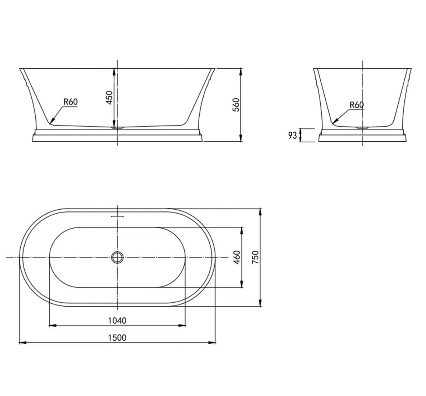 Hampton 1500x750x560tub OF Bath