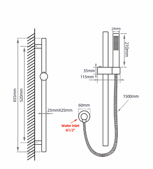 RUSHY Series Matte Black Handheld Shower Head (2147-1)