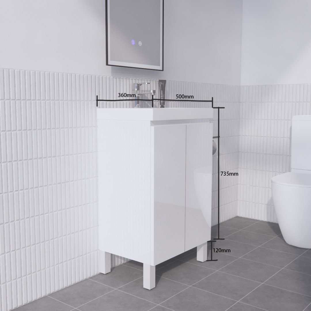 PE5035 500mm Freestanding Mini Vanity - Gloss White
