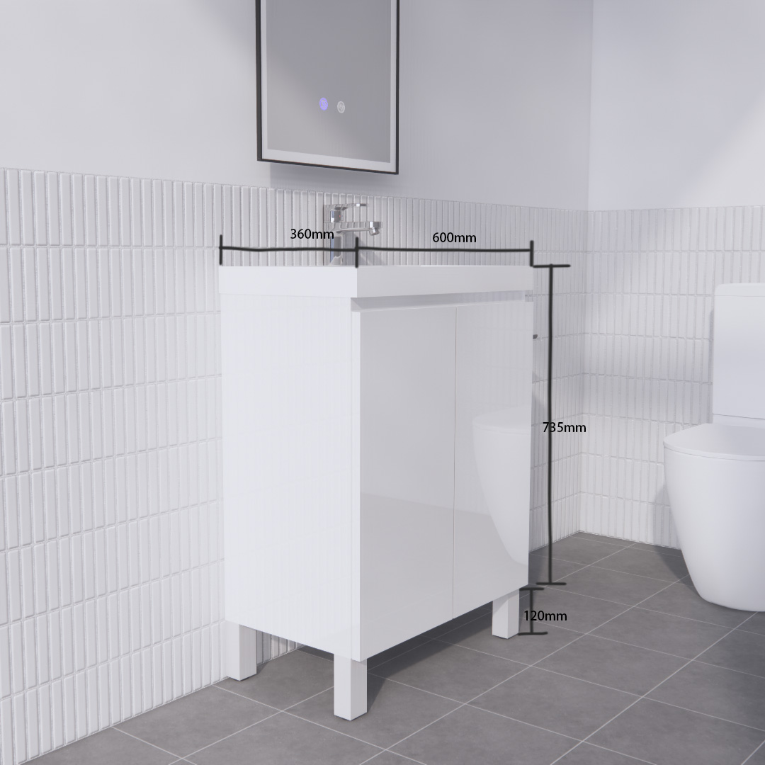 PE6036 600mm Freestanding Mini Vanity - Gloss White