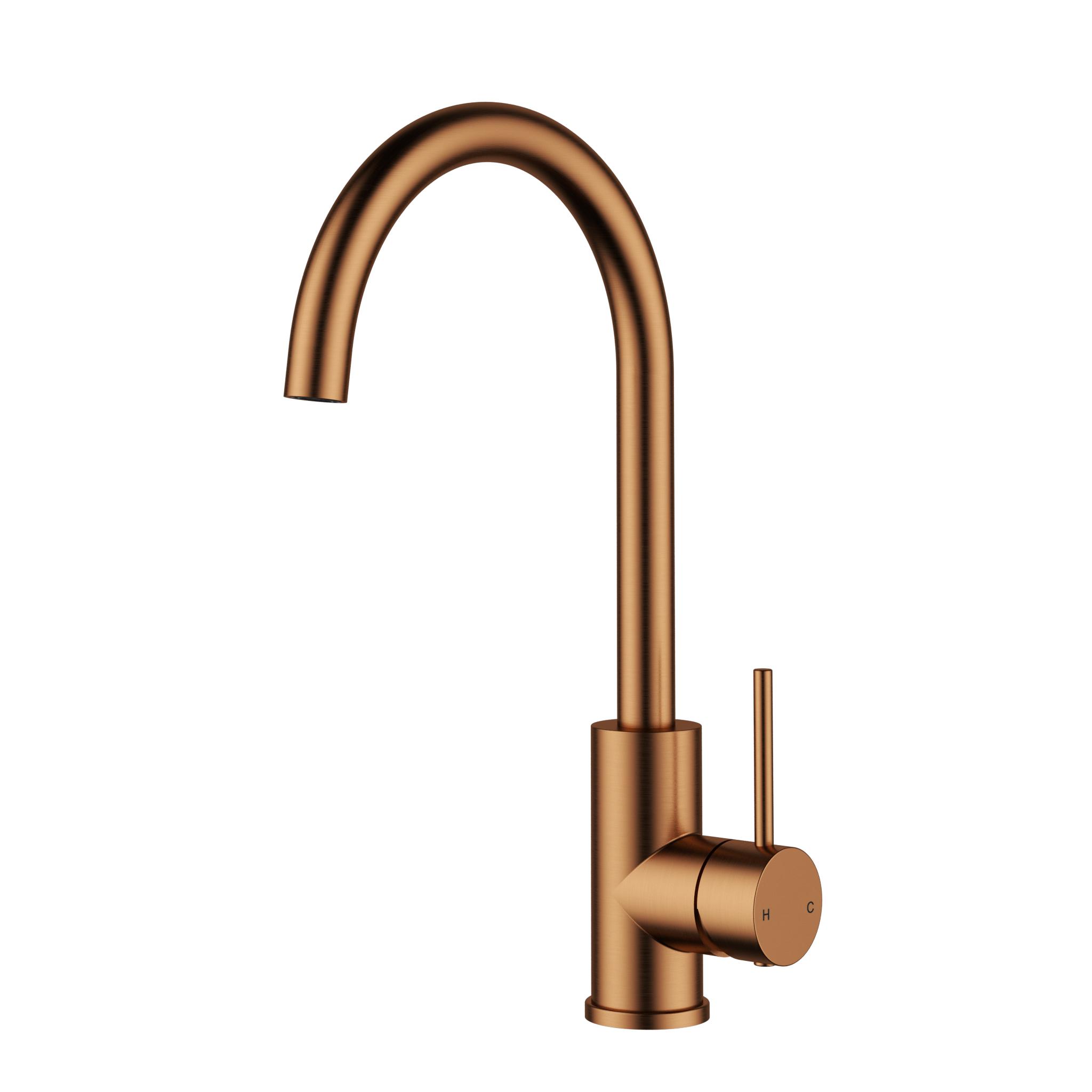 Otus Slimline Sink Mixer Gooseneck -  Brushed Copper