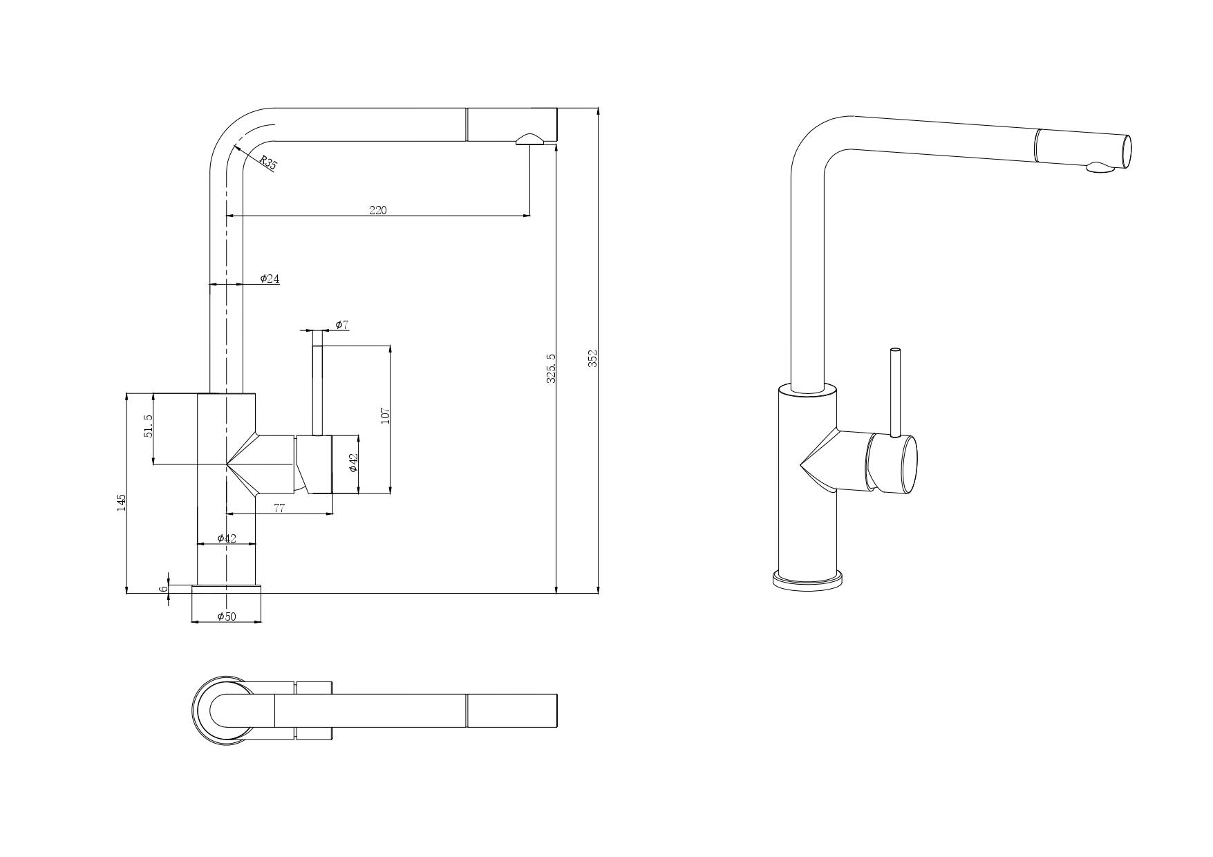 Otus Slimline SS Pull-Out Sink Mixer In Brushed ss304