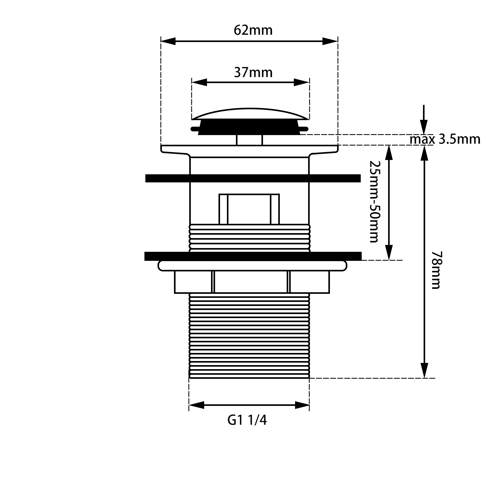 AQ 32/40 mm Chrome Brass Basin Pop Up Waste with Overflow