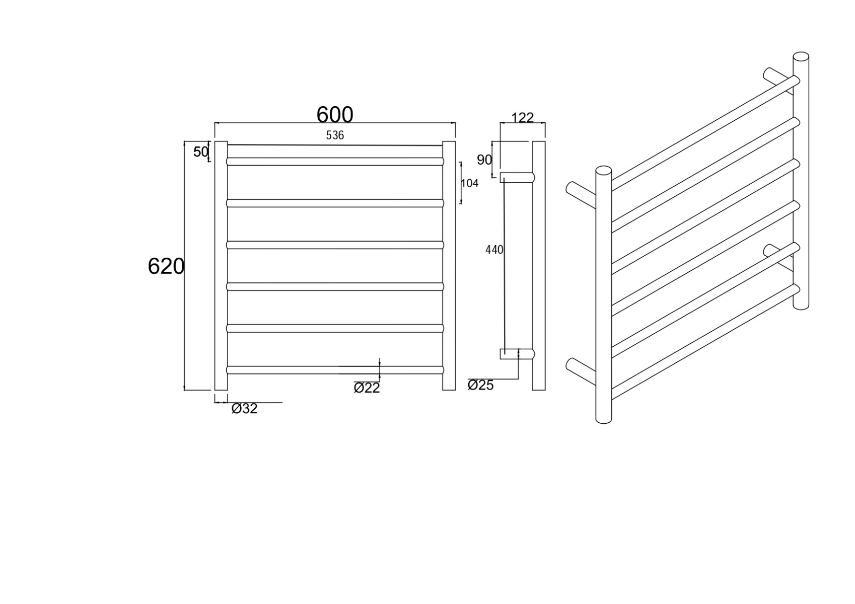Round Brushed Gun Metal Grey Electric Heated Towel Rack – 6 Bars