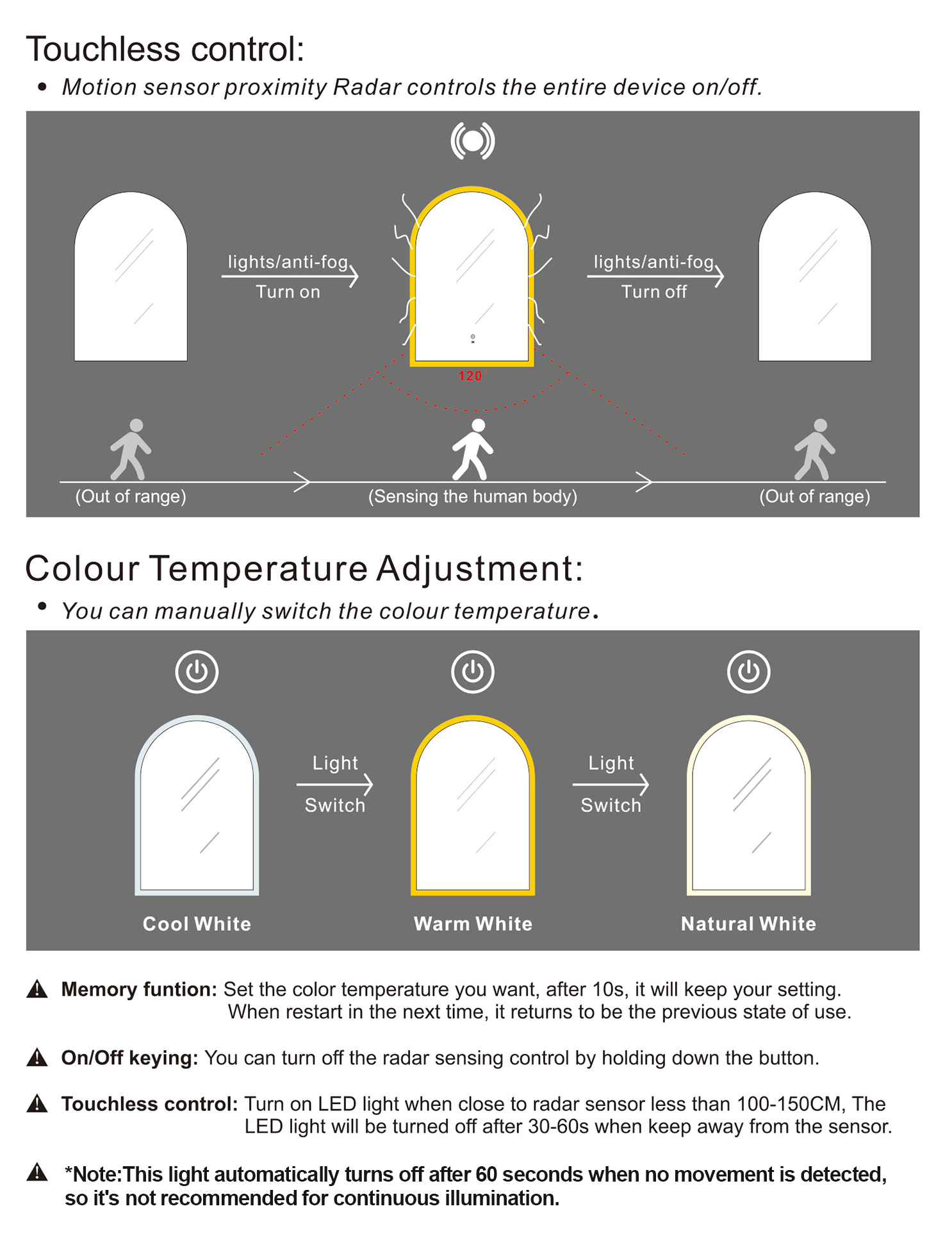 OTTI LED Archie 900(H)x600(W) Frameless Tuffi Mirror