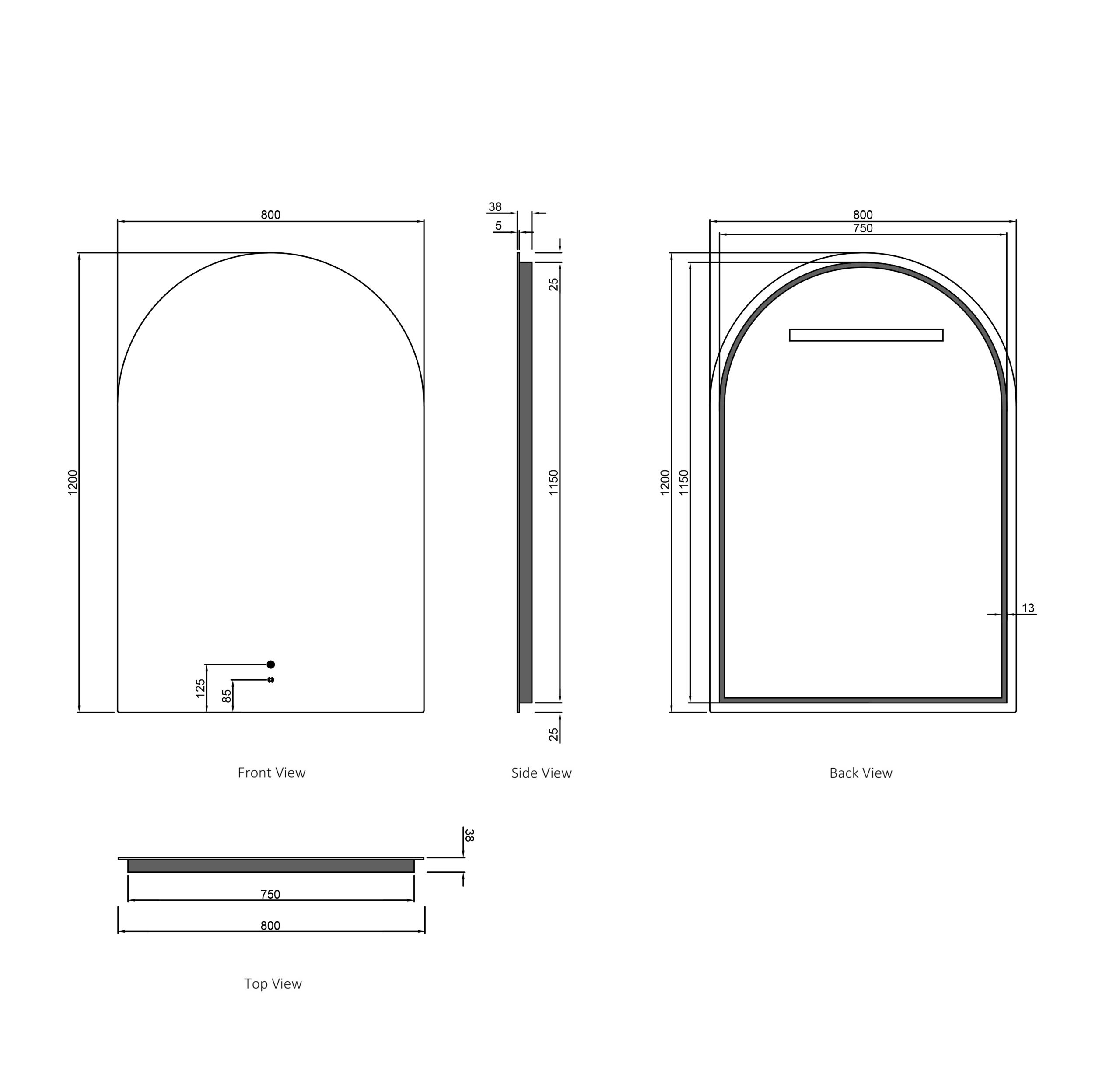 OTTI LED Archie 1200(H)x800(W) Frameless Tuffi Mirror
