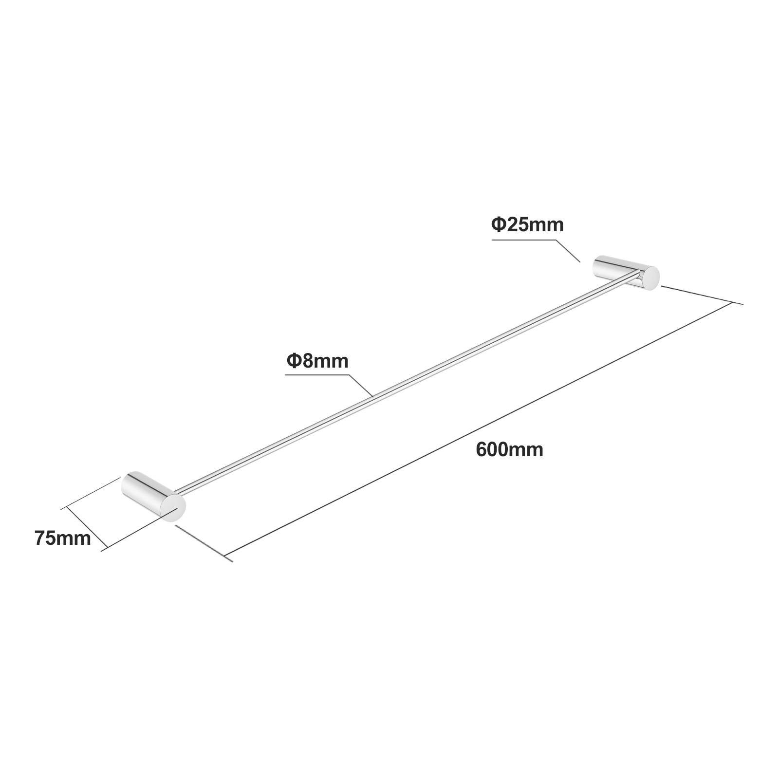 Aquaperla Chrome Single Towel Rail 600mm