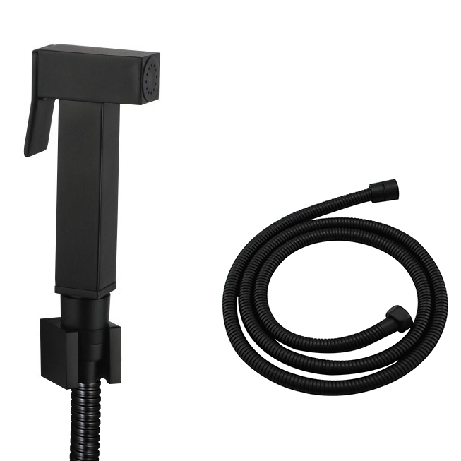 Square Black Brass Toilet Bidet Spray Kit with Stainless Steel Hose