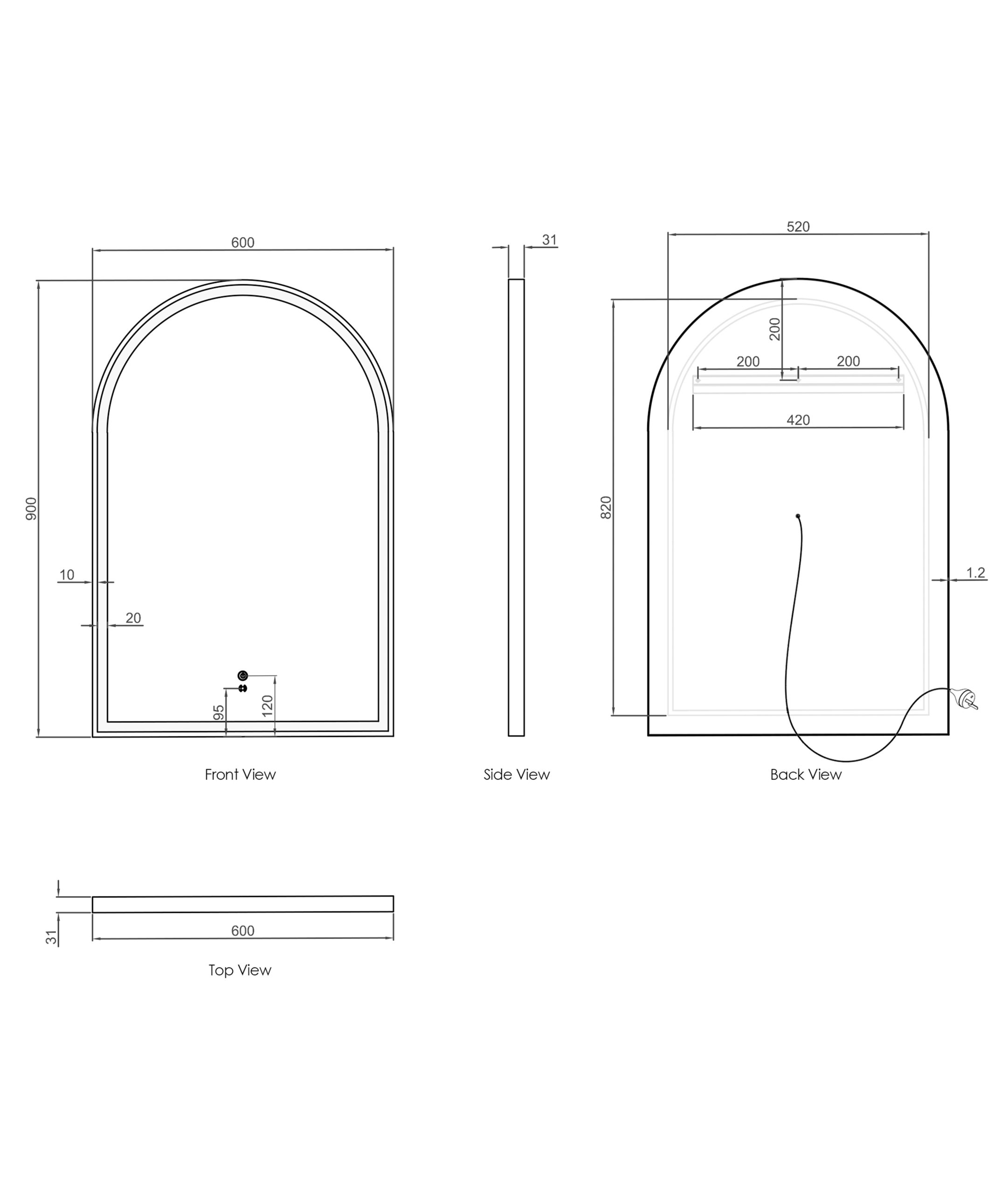 OTTI LED Archie 900(H)x600(W) White Metal Frame Tuffi Mirror