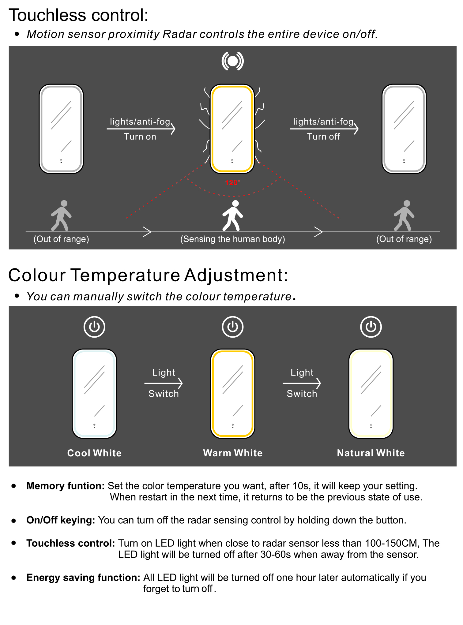 OTTI LED Newport 900(H)x450(W) Gold Metal Frame Mirror Soft Square