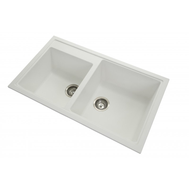 White Carysil Vivaldi N-200 Granite 1 and 3/4 Bowl Stone Kitchen Sink 860500200mm
