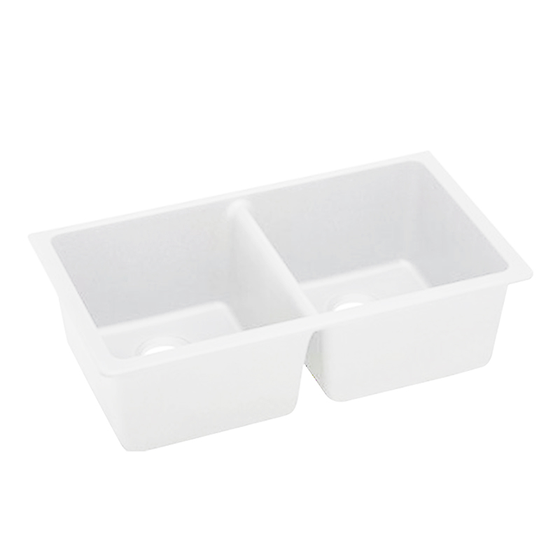 White Arete Stone Granite Double Bowl Kitchen Sink (838×476×241 mm)