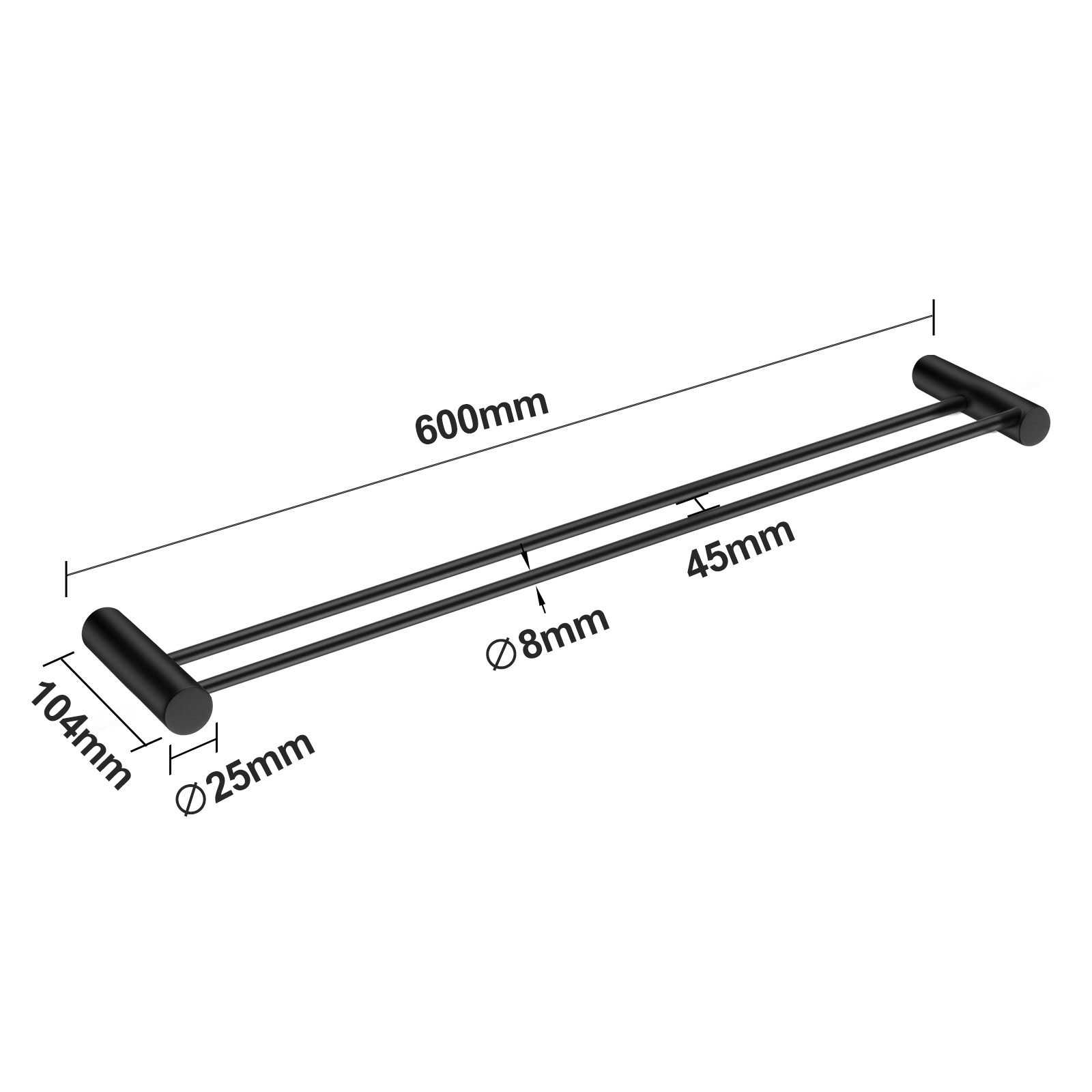 Aquaperla Black Double Towel Rail 600mm