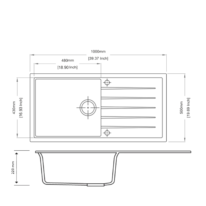 White Carysil Vivaldi D-100L Granite Single Bowl with Drain Board Stone Kitchen Sink 1000*500mm