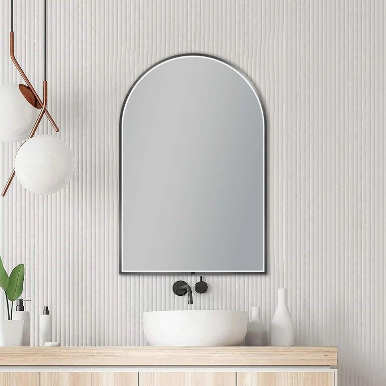 600*900mm Arch 3 Color Lighting Gun Metal Grey Aluminum Framed Front Hidden LED Mirror with Touch Sensor Switch