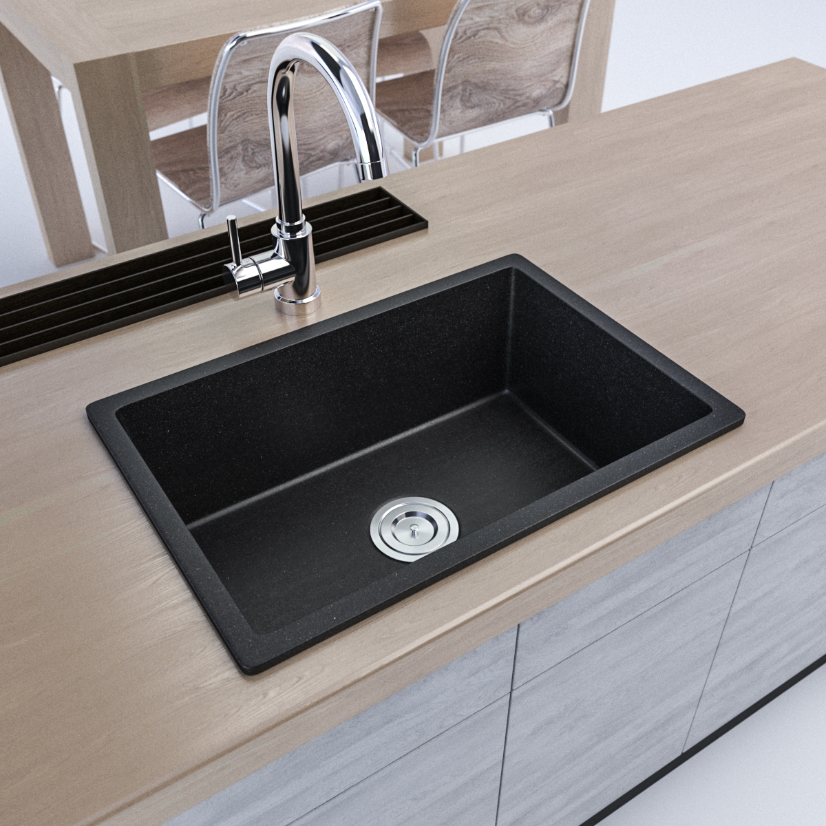 600 x 420mm Black Granite Sink – Single Bowl | Scratch & Stain Resistant