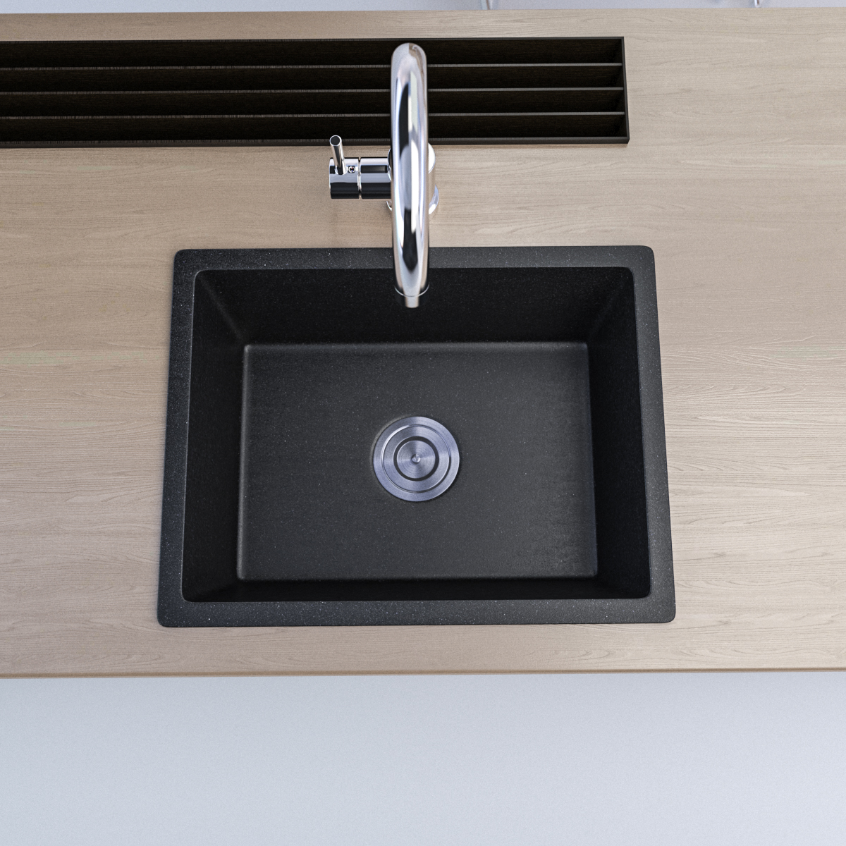 550 x 420mm Black Granite Sink – Single Bowl | Scratch & Stain Resistant