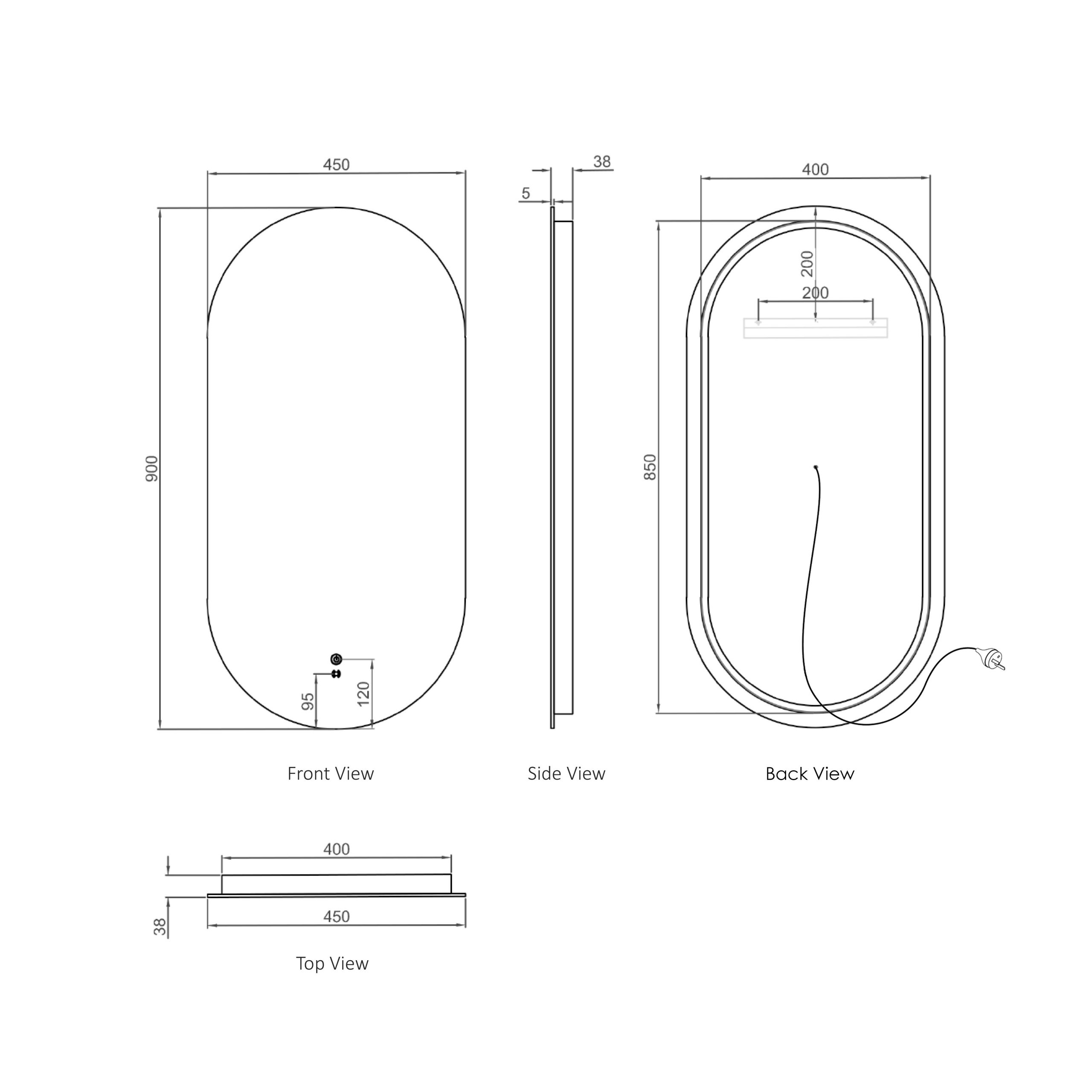 OTTI LED Noosa 900(H)x450(W) Gold Metal Frame Tuffi Mirror