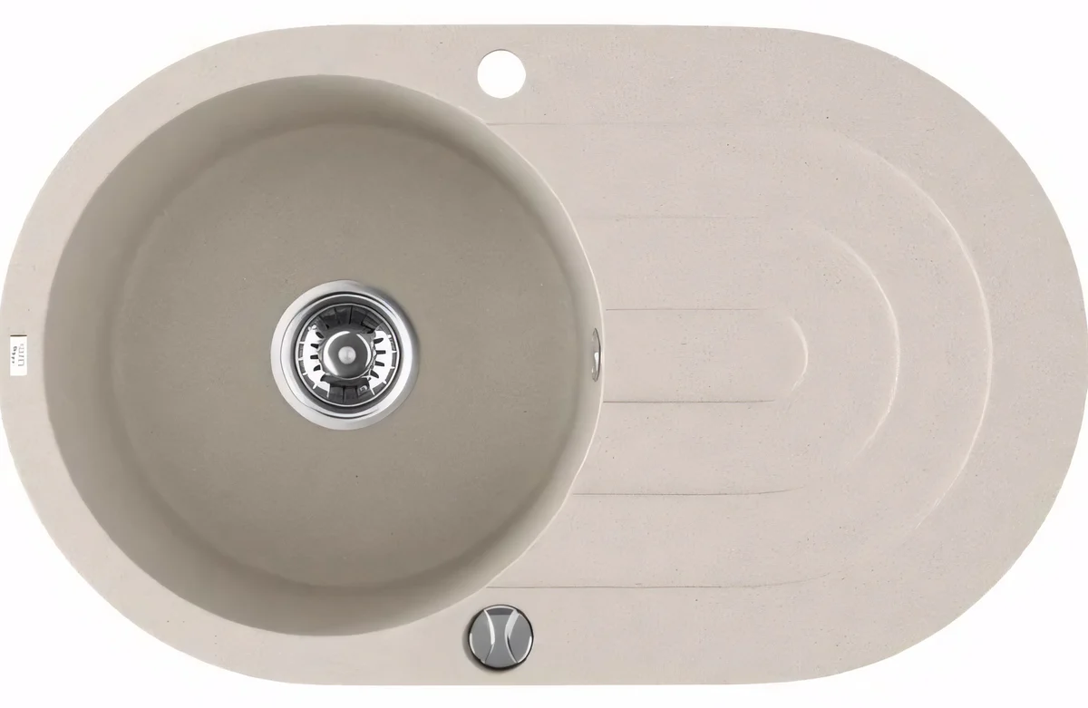 Laveo Dafne Beige Granite Single Bowl with Drain Board Stone Kitchen Sink 470*780*204mm(including Space Saving Siphon and Click-clack Plug)