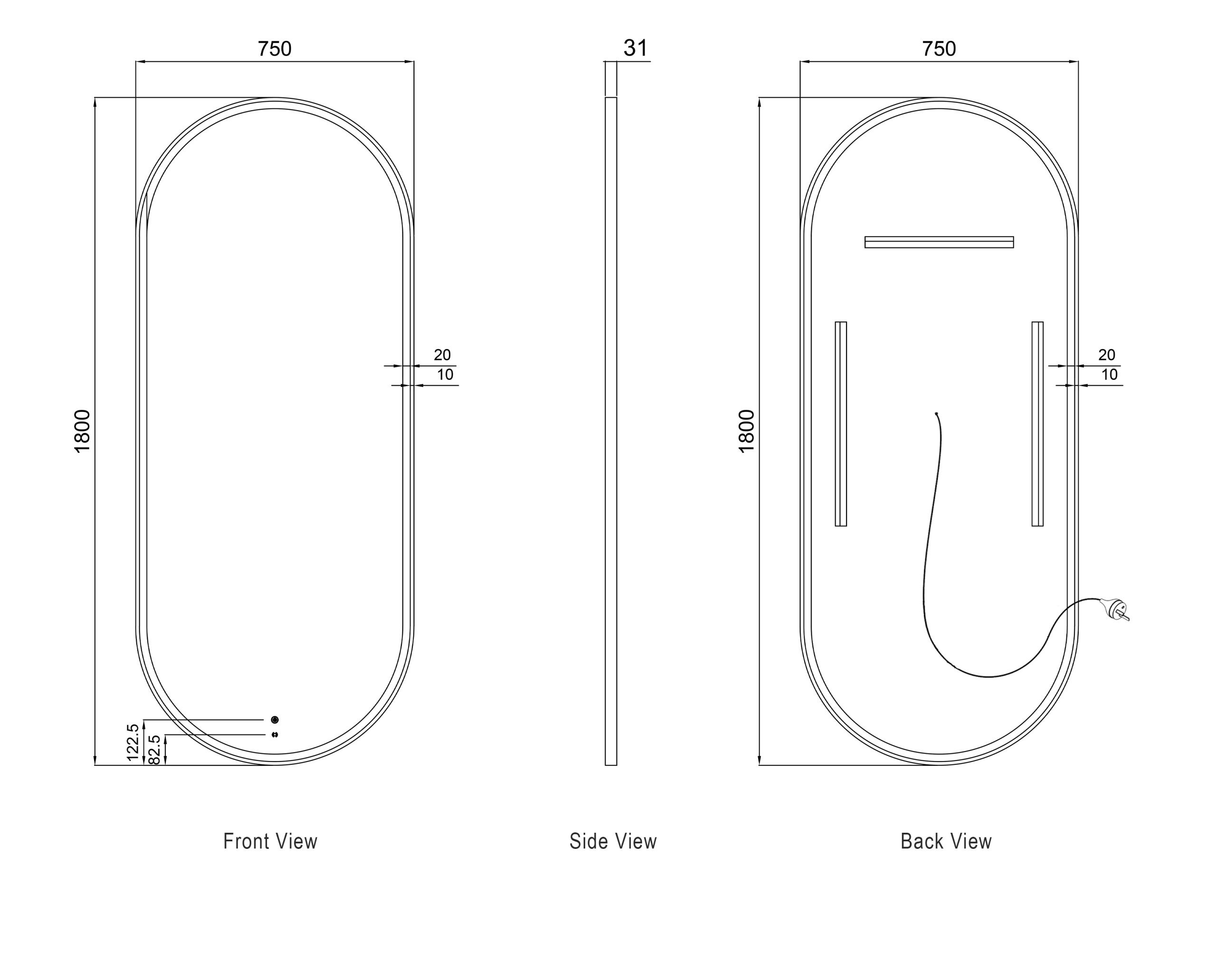 OTTI LED Noosa 1800(W)x750(H) Black Metal Frame Mirror- Install Horizontal or Vertical