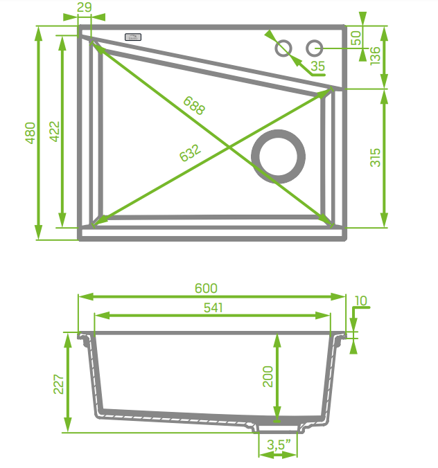 Laveo Grenada Beige Granite Double Bowl Stone Kitchen Sink 470600227mm(including Space Saving Siphon and Click-clack Plug)