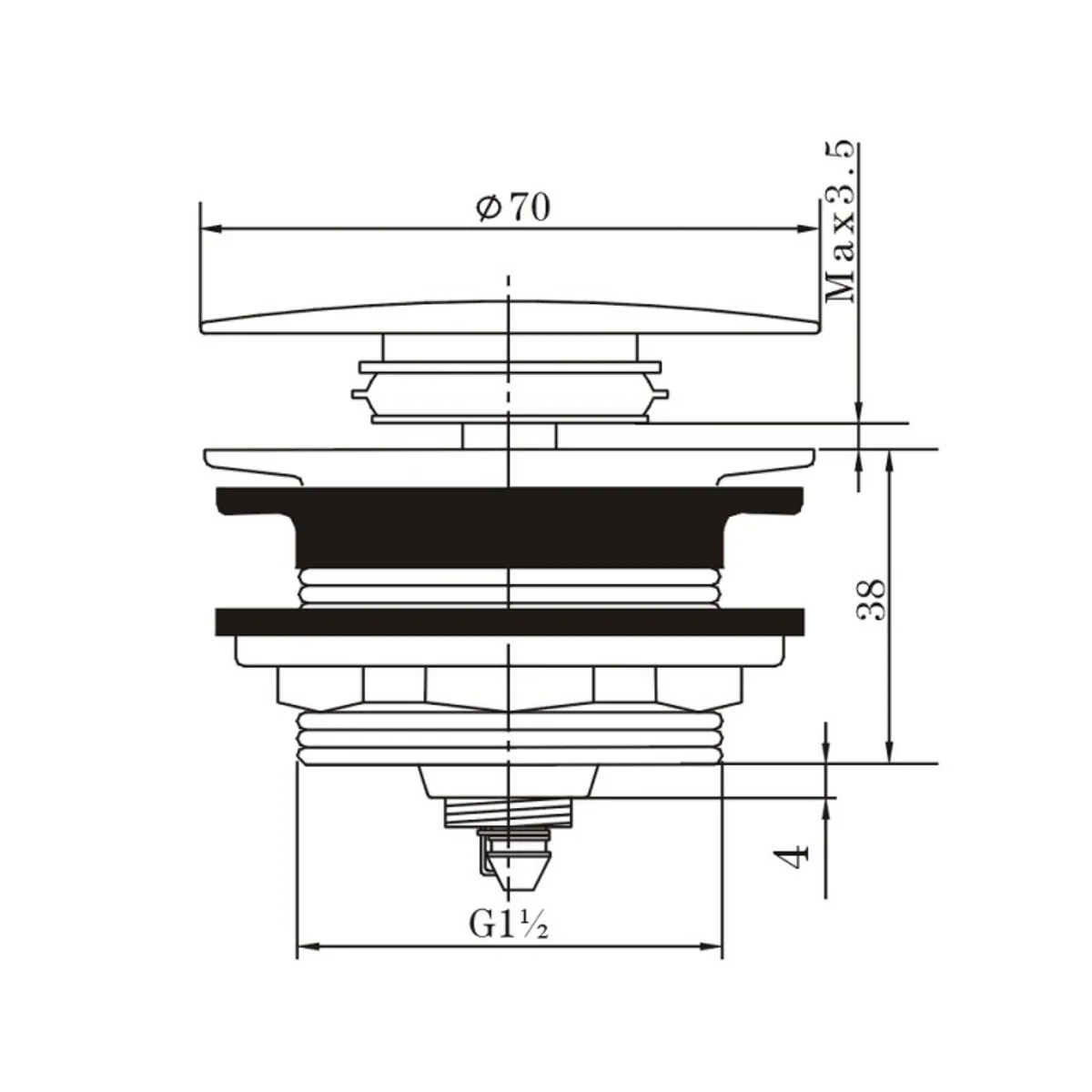 AQ 40mm Mushroom Black Brass Bathtub Pop Up Waste without Overflow