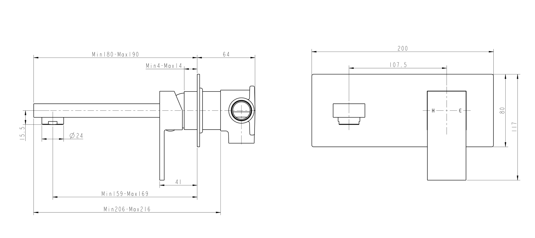 BLAZE Series Black Wall Mixer With Spout(color up)(extension part)