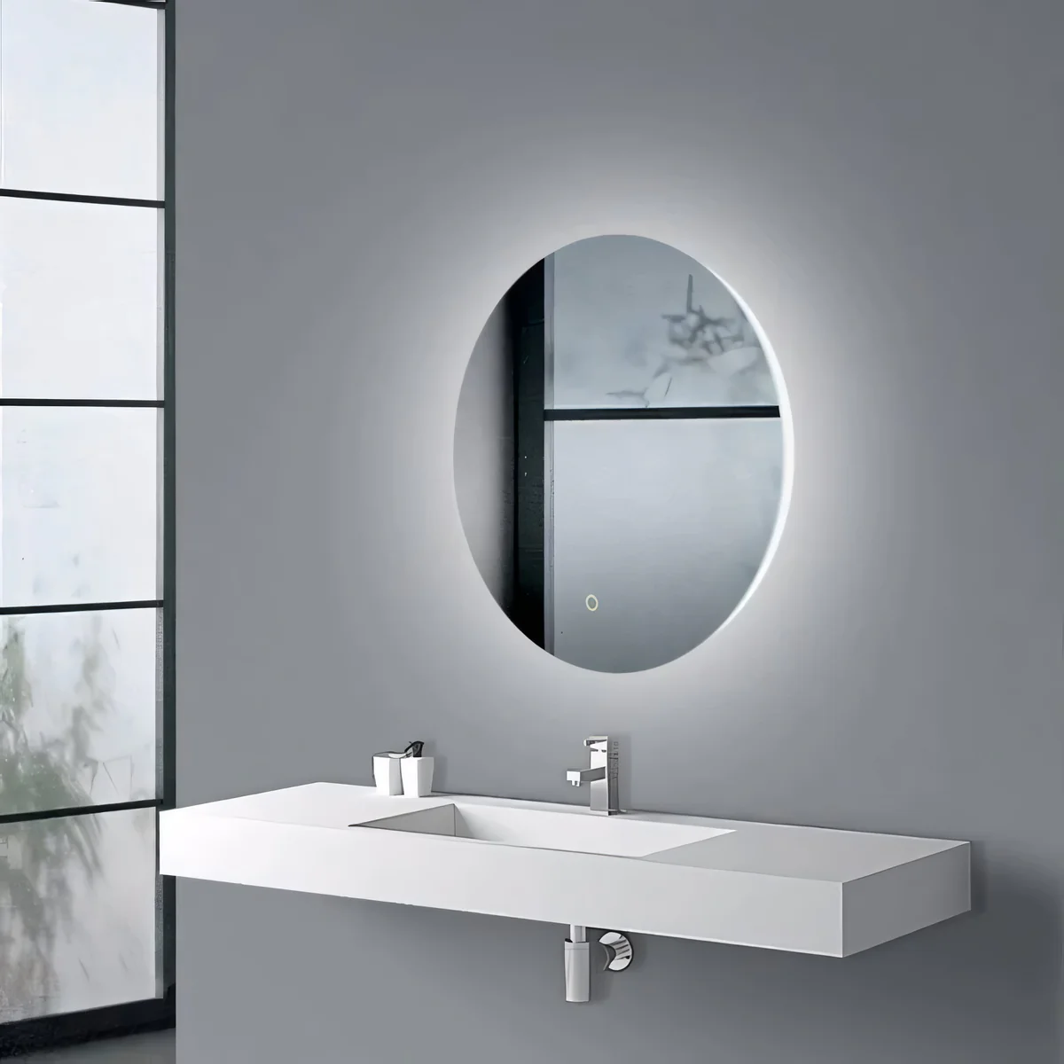 600mm Round 3 Color Lighting Backlit LED Mirror Touch Sensor Switch Defogger Pad Wall Mounted