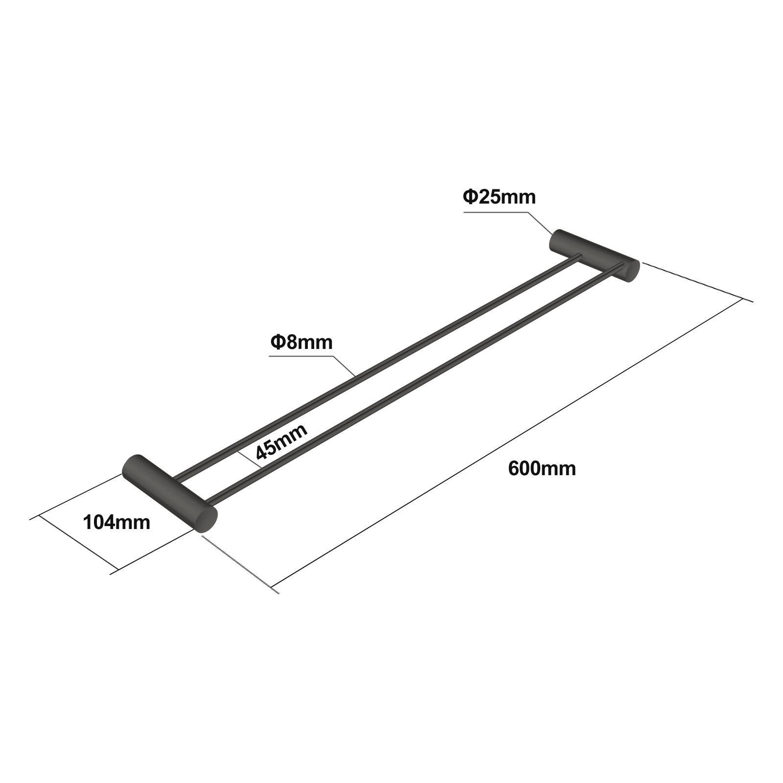 Aquaperla Gun Metal Grey Double Towel Rail 600mm