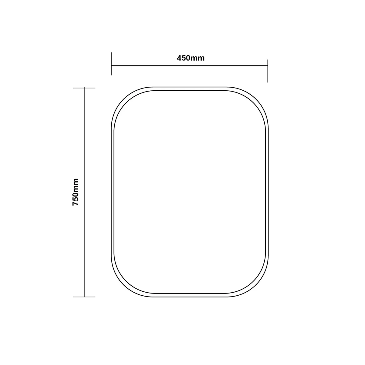450×750 mm Matte Brushed Nickel Non-Luminous Framed Mirror (Vertical/Horizontal Mount)