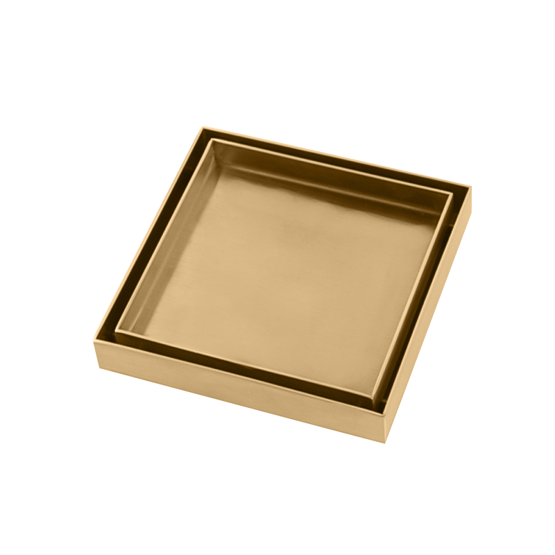 120×120mm Brushed Brass Stainless Steel Tile Insert Floor Drain (80mm Outlet)