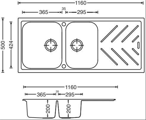 White Carysil New Beethoven D200 Granite 1 and 3/4 Bowl with Drain Board Stone Kitchen Sink 1160*500mm