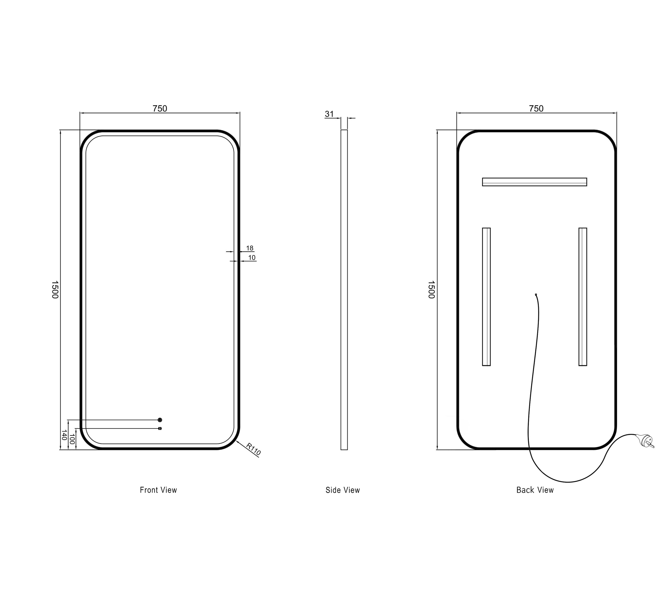 OTTI LED Newport 1500(W)x750(H) Gold Metal Frame Mirror- Install Horizontal or Vertical